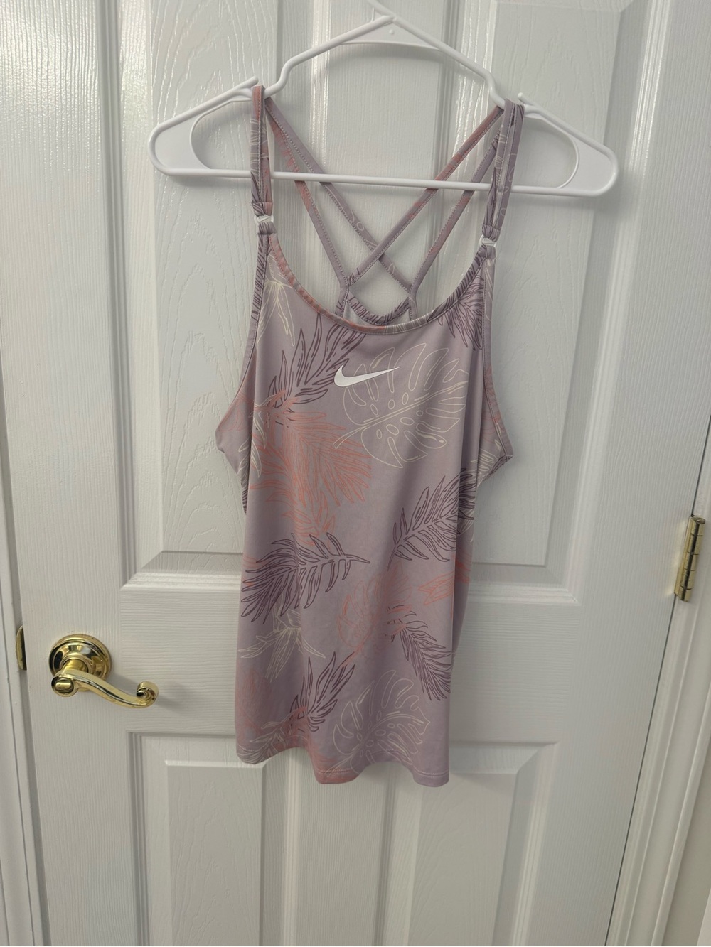 Nike Women's Lavender Palm-Print Strappy Workout Tank